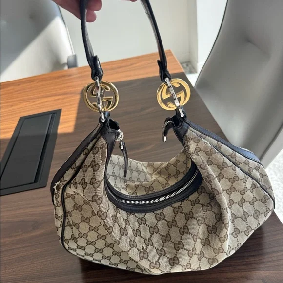 Genuine Gucci Cream and Brown Hobo Bag with Dust Bag/ Box